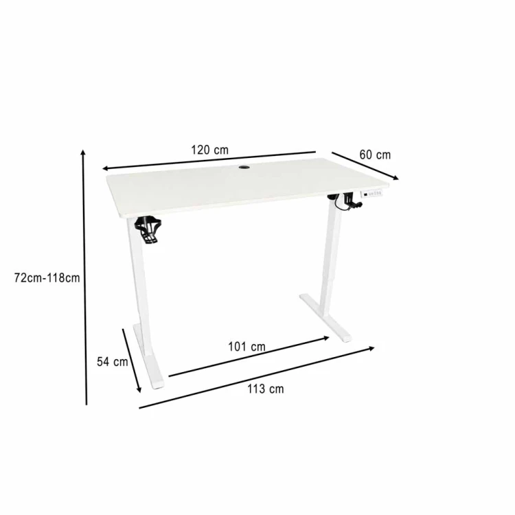 Biurko elektryczne regulowane pamięć panel sterowania 120x60cm białe