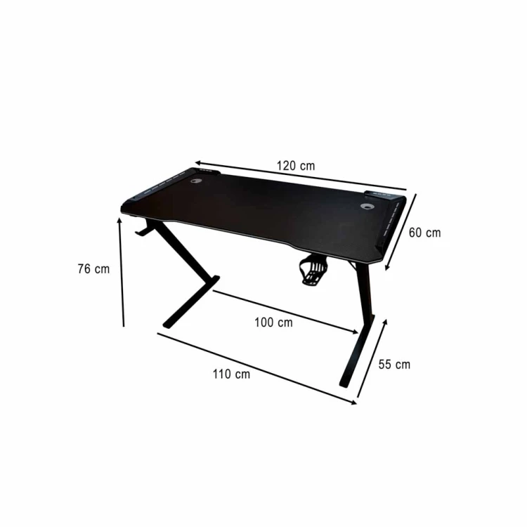 Biurko gamingowe LED podświetlenie RGB uchwyty komputerowe dla gracza 120x60cm