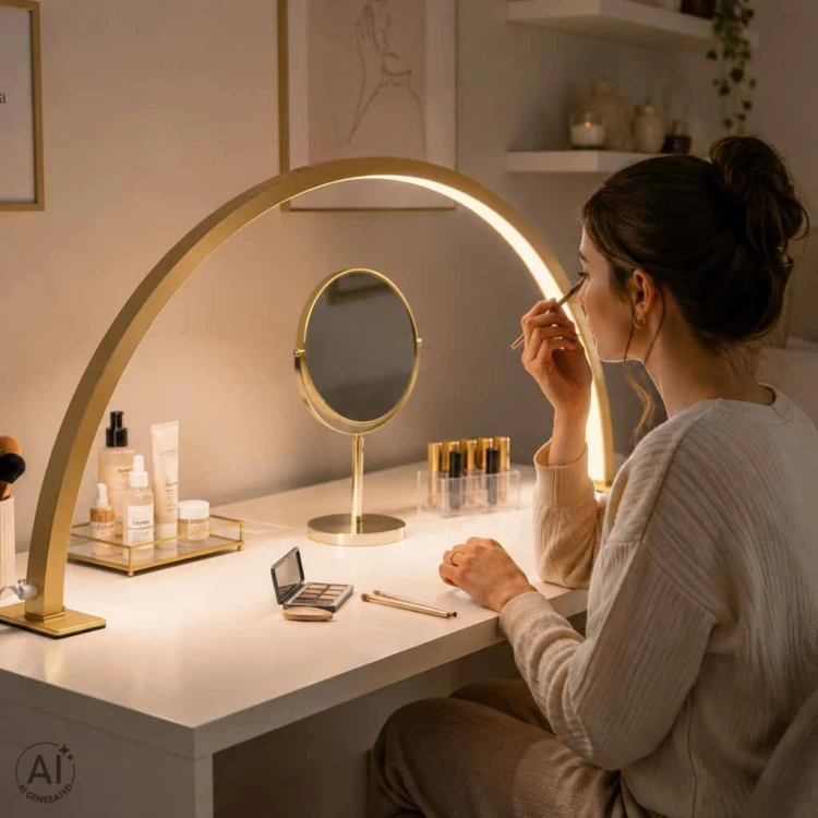 Lampa kosmetyczna LED bezcieniowa biurkowa do manicure paznokci łuk złota