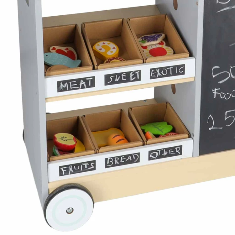 Sklep market drewniany stragan food truck z kostkarką do lodu na kółkach