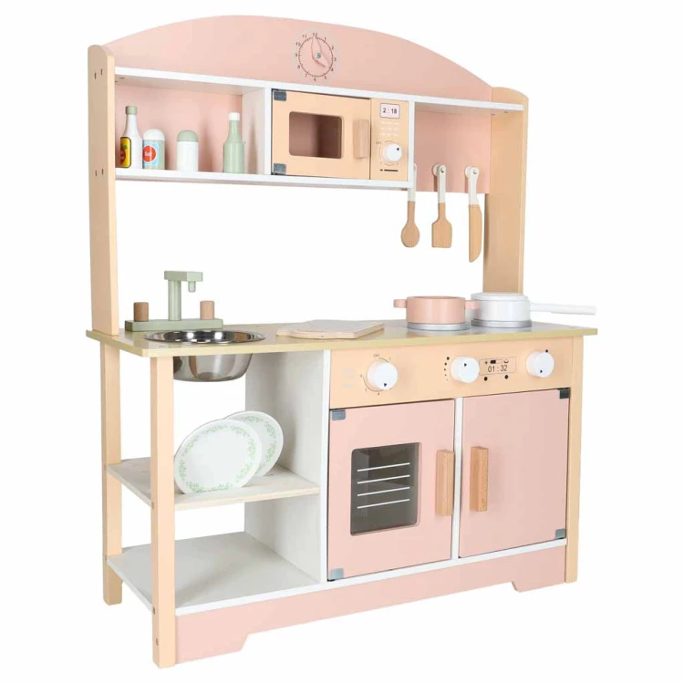 Kuchnia dla dzieci drewniana MDF MODERN CLASSIC akcesoria 81cm różowa