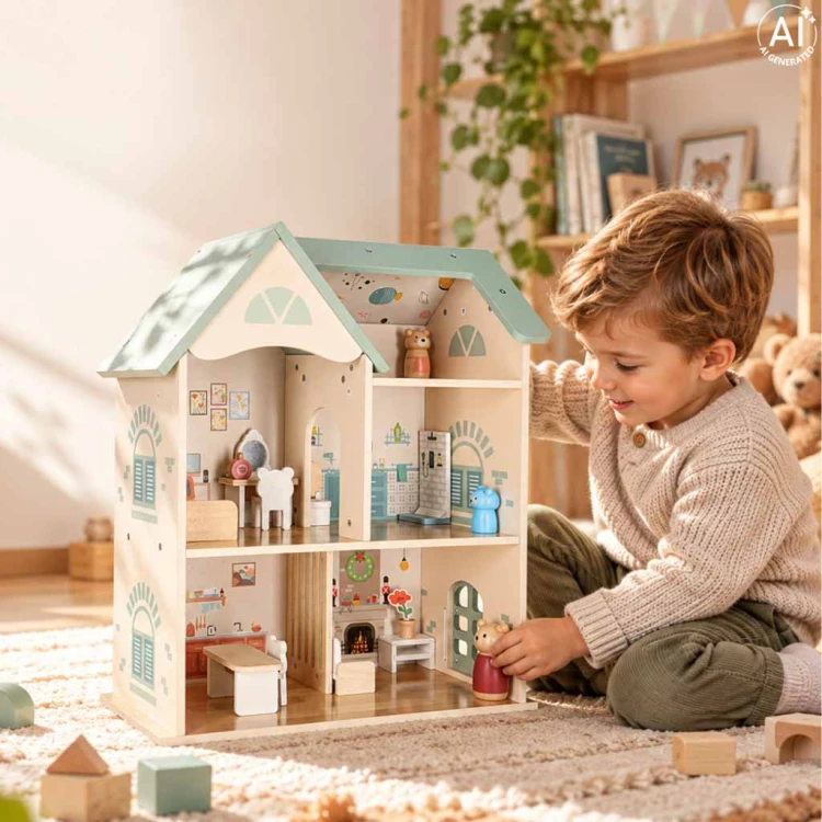 Domek dla lalek drewniany LULILO mebelki figurki 56cm miętowy