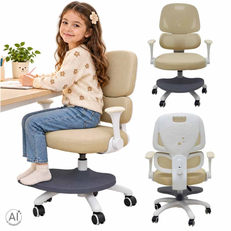 Krzesło do biurka dla dziecka fotel ergonomiczny obrotowy regulowany beżowy