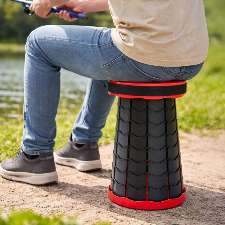 Krzesło składane taboret teleskopowy turystyczny przenośny czerwony 200kg