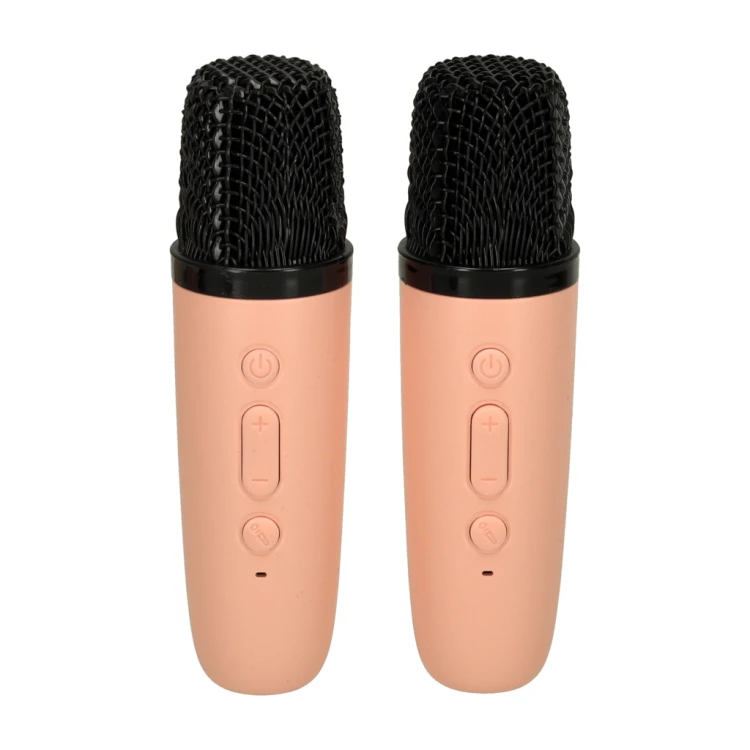Zestaw do karaoke głośnik Bluetooth 2 mikrofony USB LED 6W różowy
