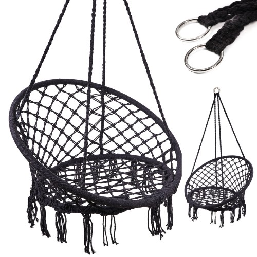 Huśtawka LUARO fotel bocianie gniazdo czarne 80cm 150kg