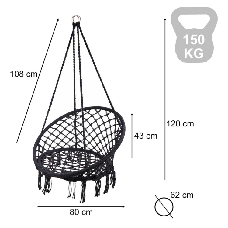 Huśtawka LUARO fotel bocianie gniazdo czarne 80cm 150kg