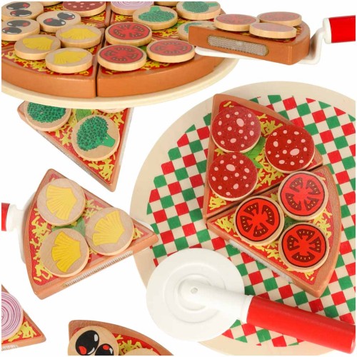 Pizza drewniany zestaw do zabawy na rzep akcesoria łopatka nóż talerz nauka krojenia 20cm