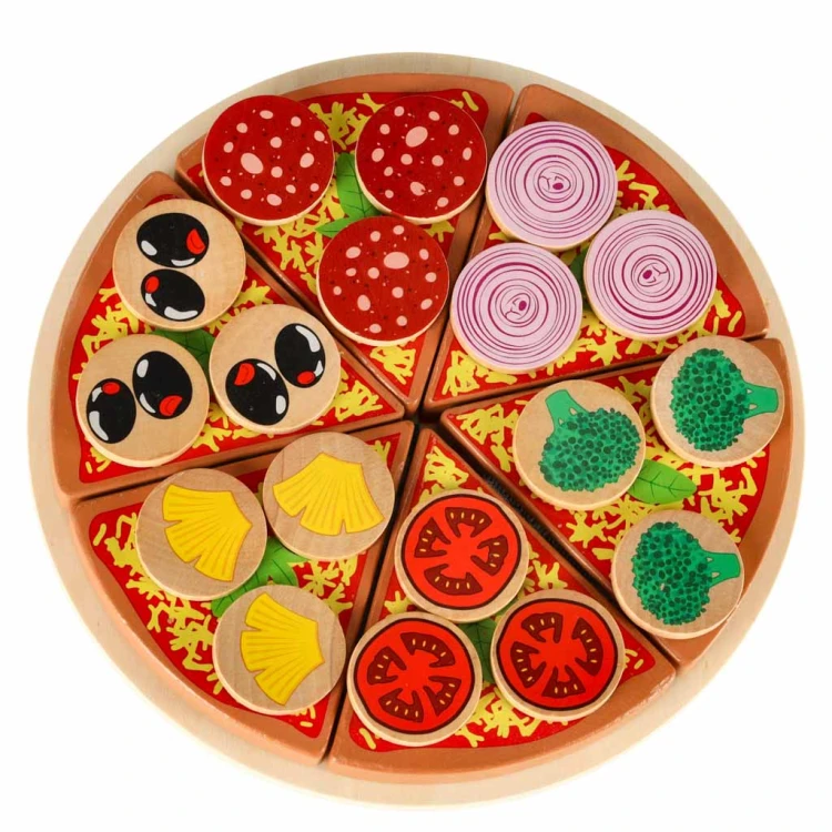 Pizza drewniany zestaw do zabawy na rzep akcesoria łopatka nóż talerz nauka krojenia 20cm