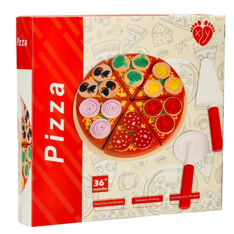 Pizza drewniany zestaw do zabawy na rzep akcesoria łopatka nóż talerz nauka krojenia 20cm