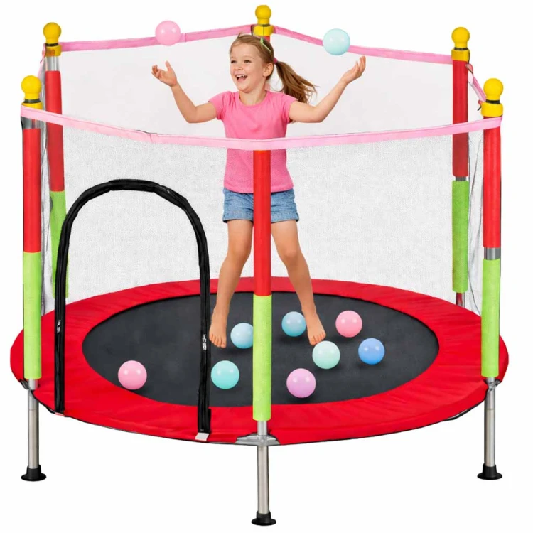 Trampolina do domu ogrodu dla dzieci siatka piłki 140cm 55inch czerwona