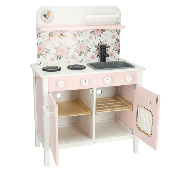 Kuchnia dla dzieci drewniana MDF LULILO FLORA akcesoria różowa 82cm