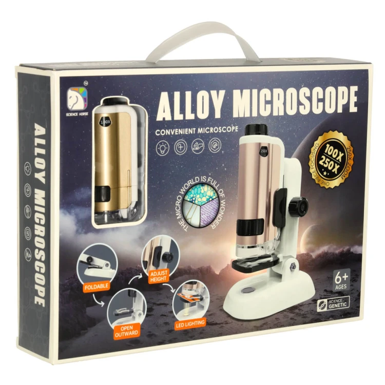 Mikroskop kieszonkowy szkolny edukacyjny naukowy mini LED akcesoria