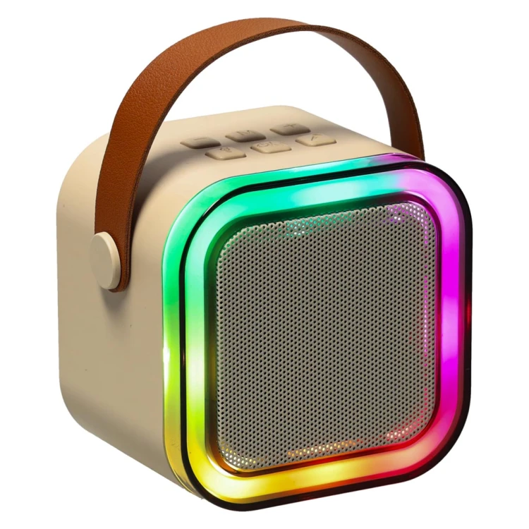 Zestaw do karaoke głośnik Bluetooth mikrofon USB LED beżowy