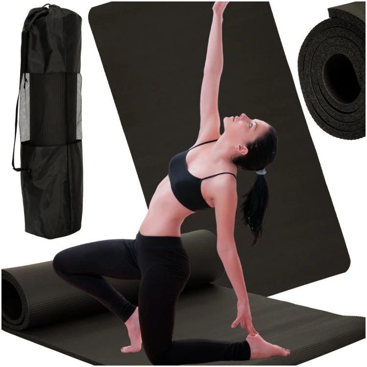 Mata do ćwiczeń jogi gimnastyczna treningowa fitness karimata gruba 1,5cm czarna + pokrowiec