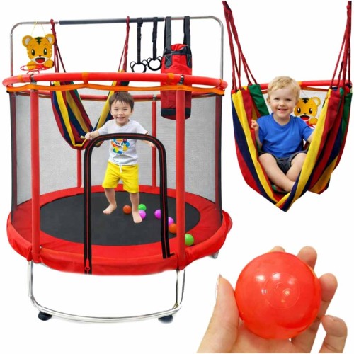Trampolina dla dzieci ogrodowa siatka piłki koszykówka 155cm czerwona