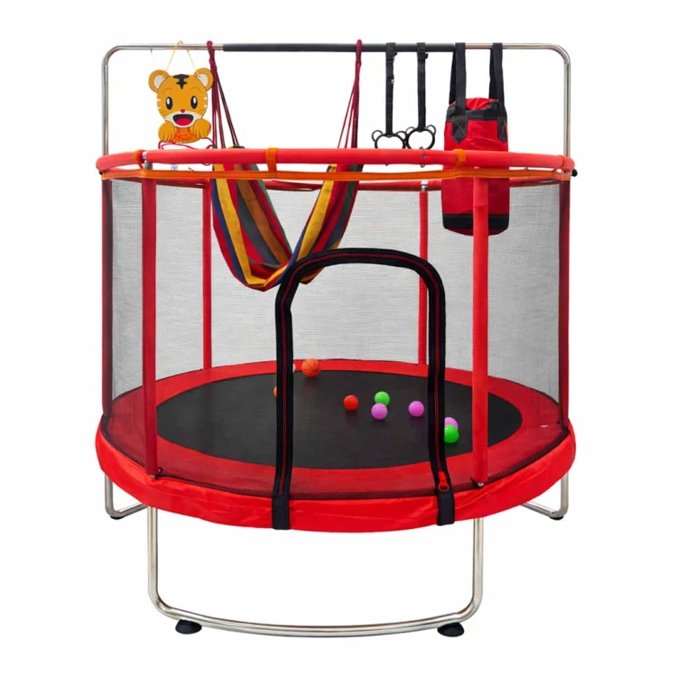 Trampolina dla dzieci ogrodowa siatka piłki koszykówka 155cm czerwona
