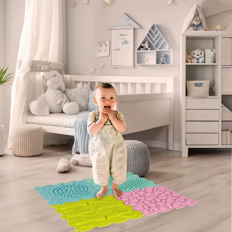 Mata sensoryczna puzzle montessori do masażu stóp 8 elementów pastelowe