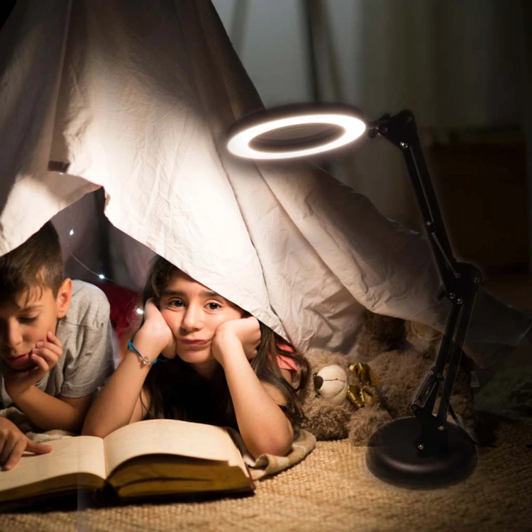 Lampka na biurko biurkowa LED z lupą szkło powiększające obrotowy wysięgnik 2 sposoby mocowania