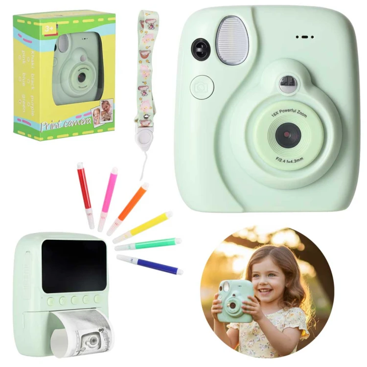 Aparat fotograficzny cyfrowy natychmiastowy 16x wkłady mazaki zielony 8GB